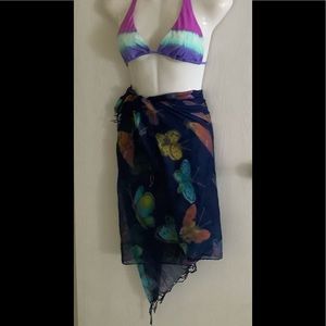 Sarong beach coverup  Navy blue with butterflies fringe. CruiseVersatile pretty…